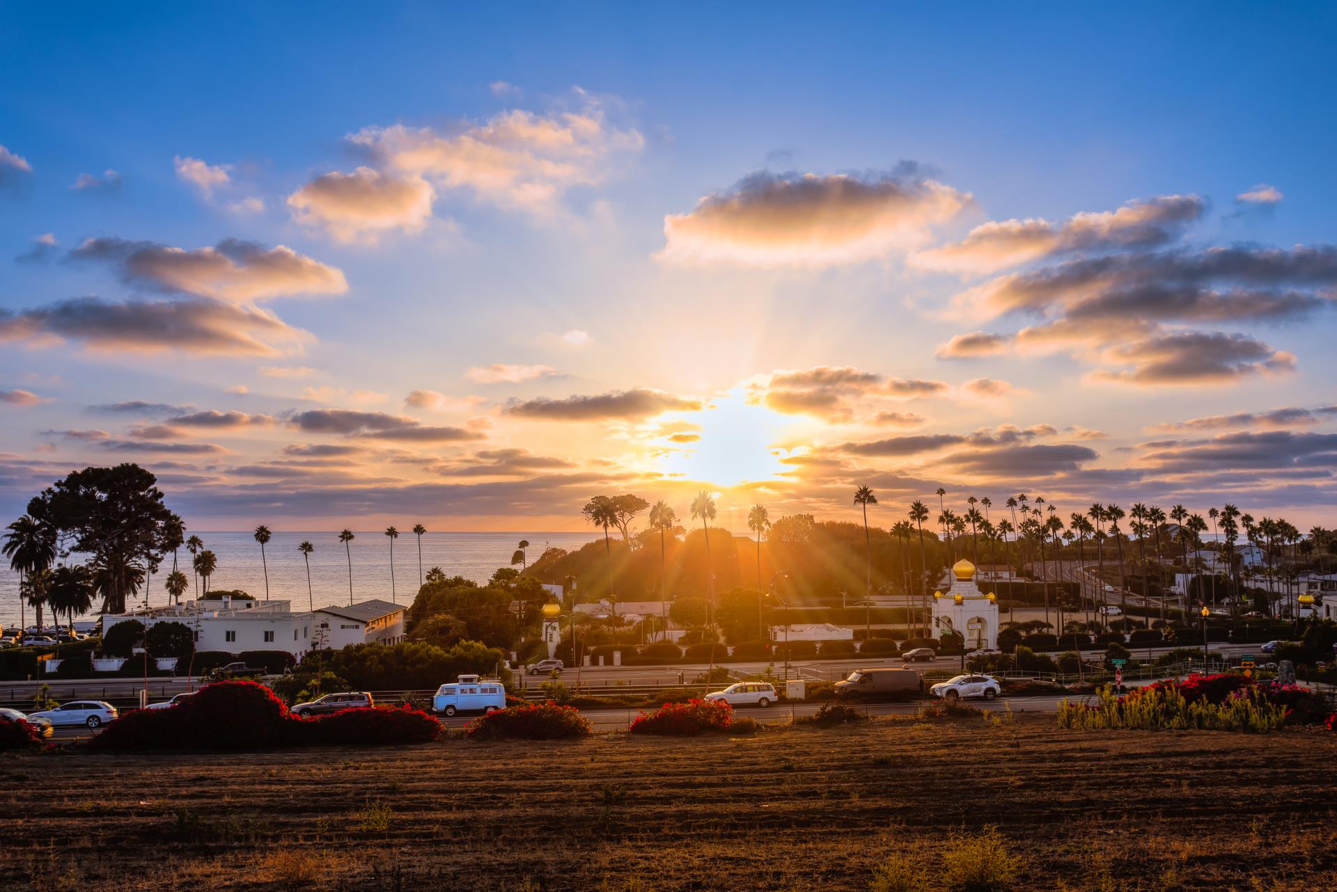 Sunset over Trees and buildings