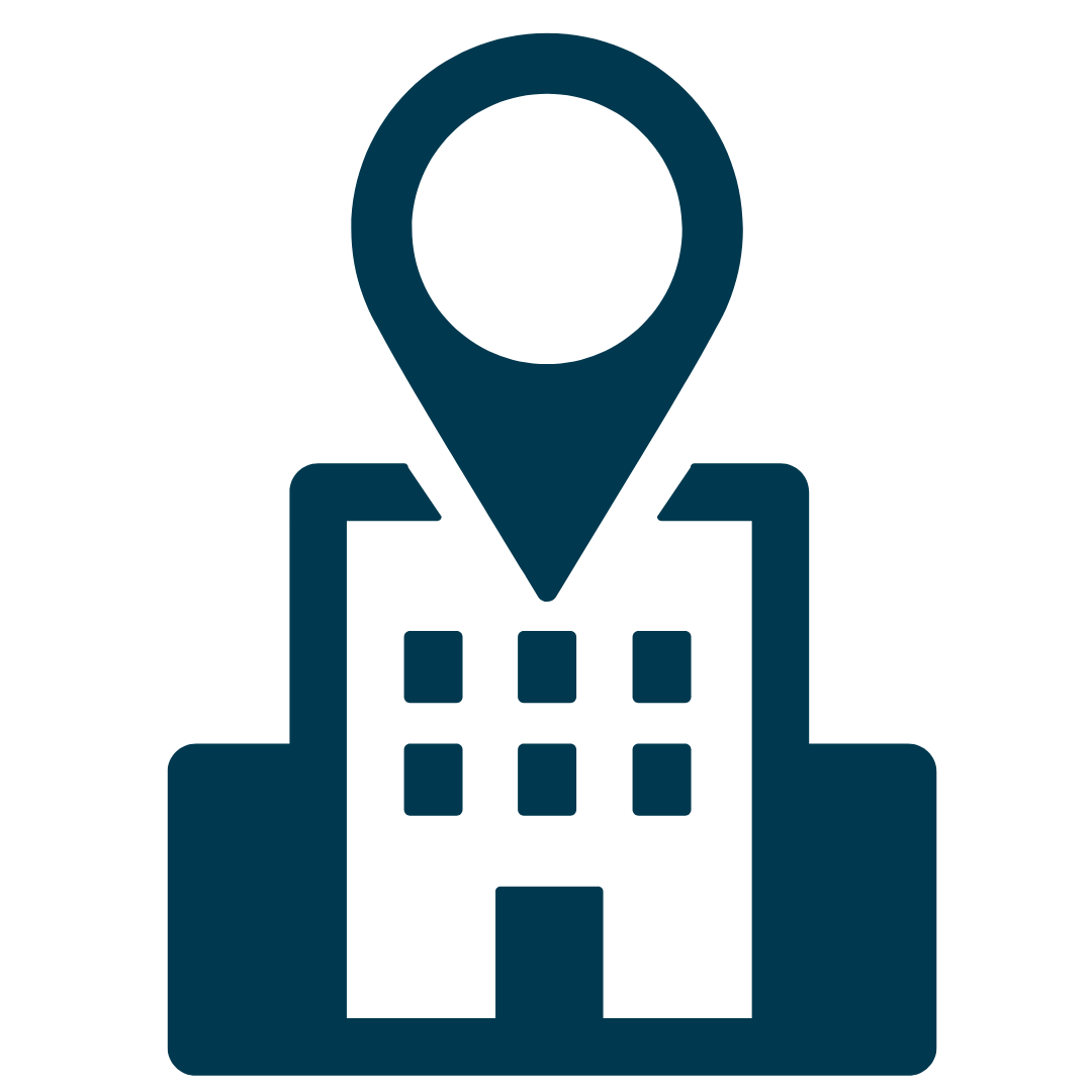 building with map pin